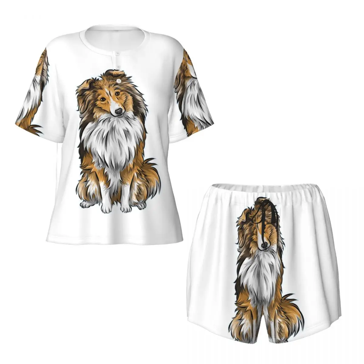 

Ночная рубашка с круглым вырезом и короткими рукавами Sheltie Dog для сна, женские ночные рубашки с короткими рукавами, свободный пижамный комплект с брюками
