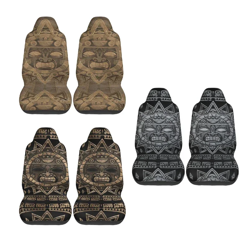 Dios sol azteca-funda para asiento coche, piedra sobre negro, impresión personalizada, accesorios protectores frontales univers
