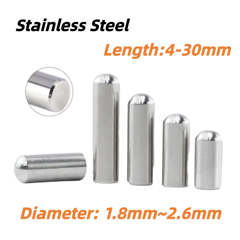 Solid Round Head Cylindrical Locating Dowel Pin Stainless Steel Fixed Shaft Rod Positioning Pin Dia 1.8-2.6mm