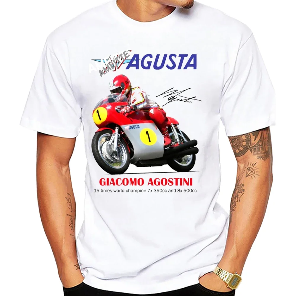 

Giacomo Agostini GP 1975 Legend 70's Retro T-Shirt Men T Shirt Adventure Riding Sport Boy Casual Tees Motorcycle White Tops