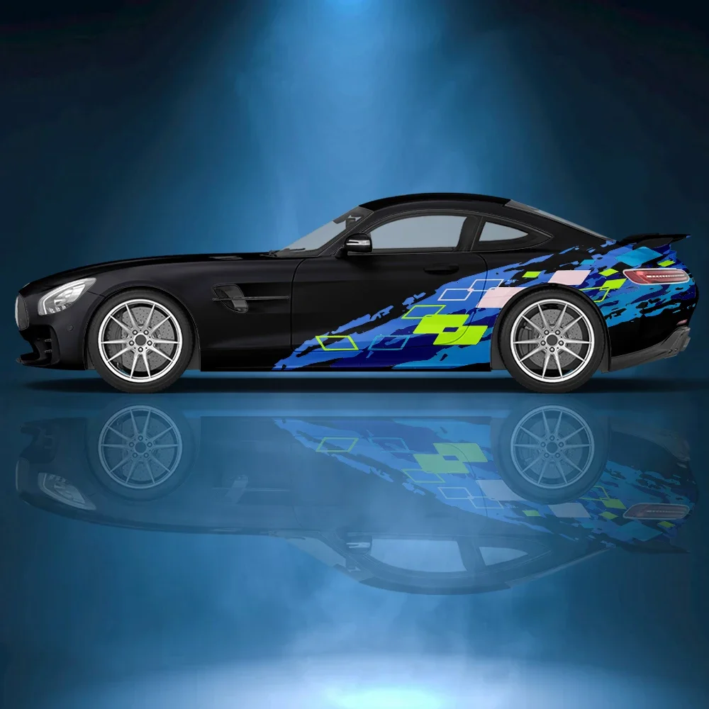 2pcs Polygonal splash ink Car side sticker vinyl paper racing accessories wrap design uniform vector abstract printed car decal