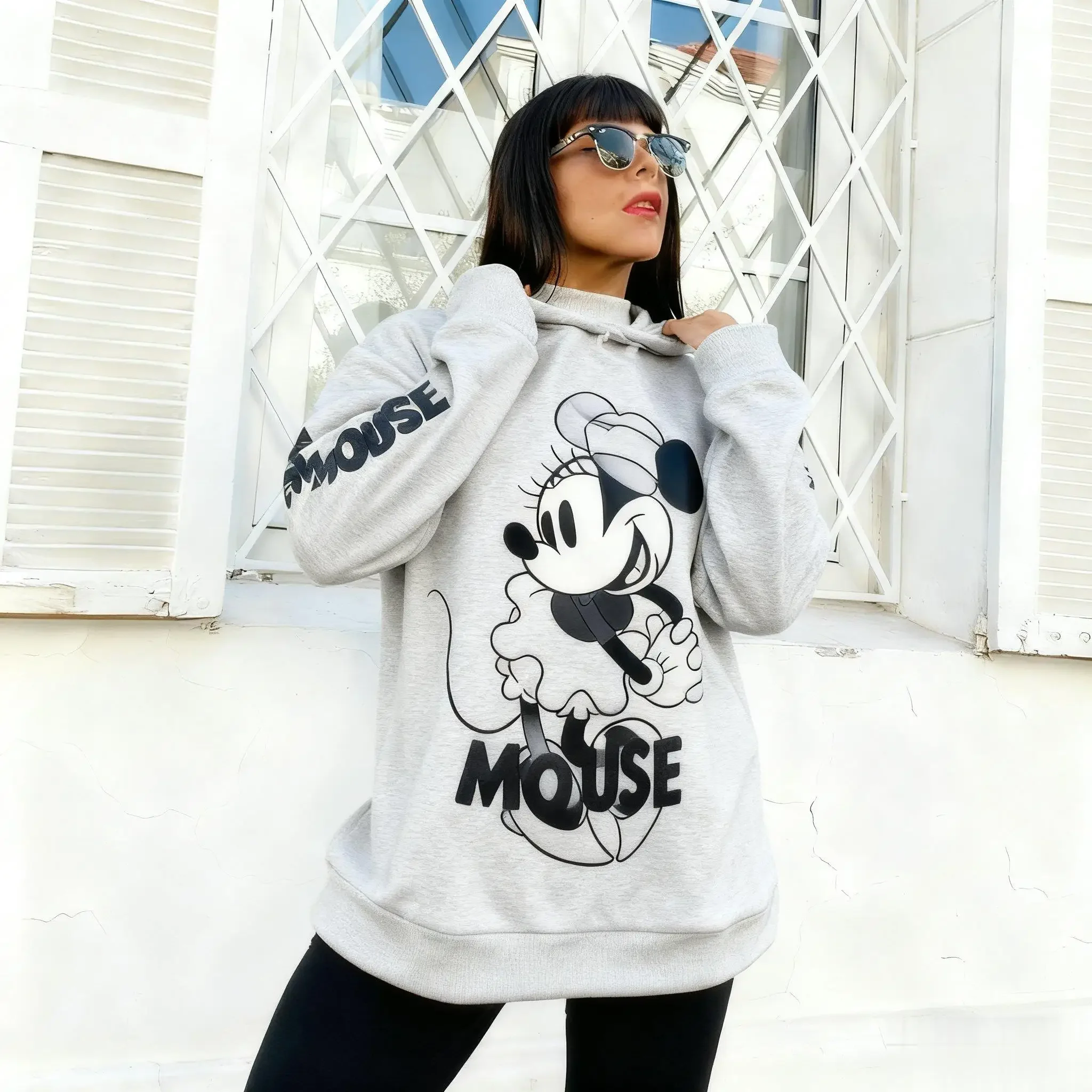 Felpa con cappuccio da donna Disney Minnie Mouse Pullover Streetwear Moda Cartoon Stampa Felpa in cotone casual allentata Taglie forti Y2k
