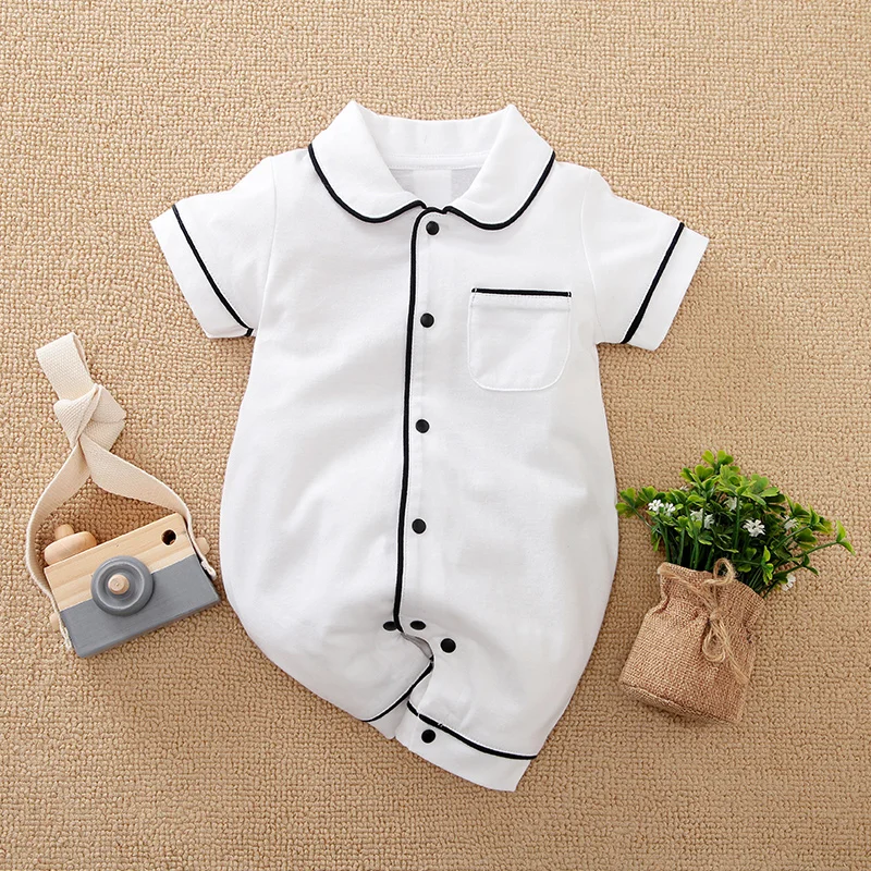 Baby Boys Girls Pajamas White cotton summer Newborn Infant short sleeve jumpsuit Comfortable high quality baby clothing 0-18M