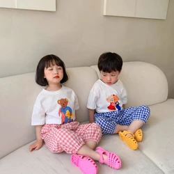 Children's Wear Set Printed Bear Lovely Baby Girl Boy Short Sleeve T-shirt Pants Kids Clothing Summer Casual Outfits 6m-6y Suit