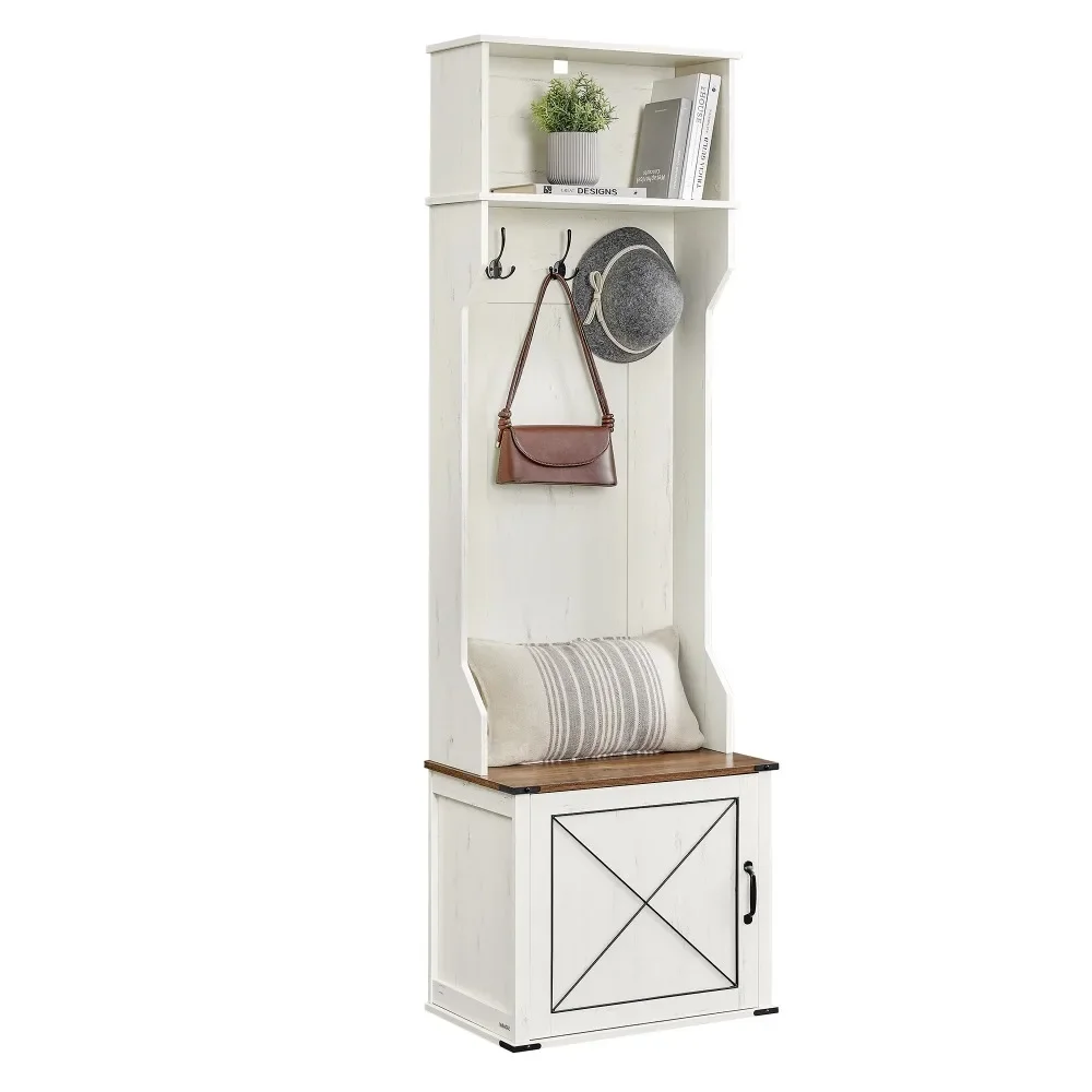 

Hall Tree with Bench and Shoe Storage, Coat Rack with Shoe Bench, Entryway Furniture, 3 Tri-Hooks, Door with Handle
