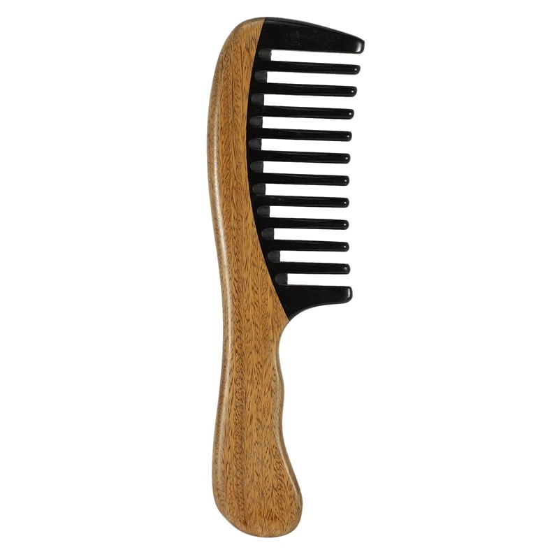 

2X Green Sandalwood Hair Comb No Static Detangling Natural Aroma Handmade Wooden Buffalo Horn Comb Fine Tooth Comb