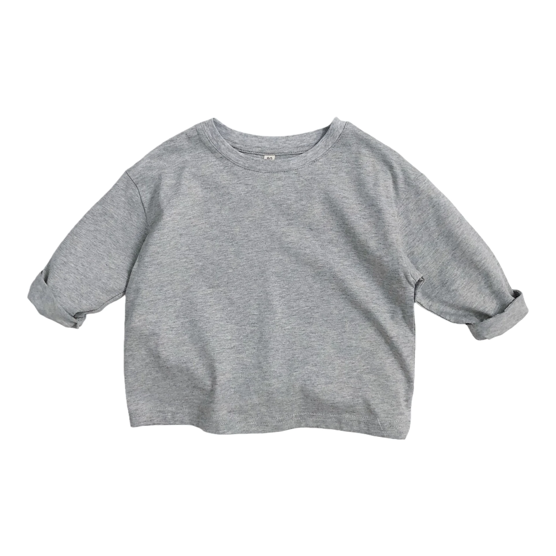 تي شيرت قطني ربيعي للأطفال للجنسين بأكمام ملفوفة بسيطة كاجوال للأولاد والبنات ملابس يومية ناعمة قابلة للتنفس للأطفال