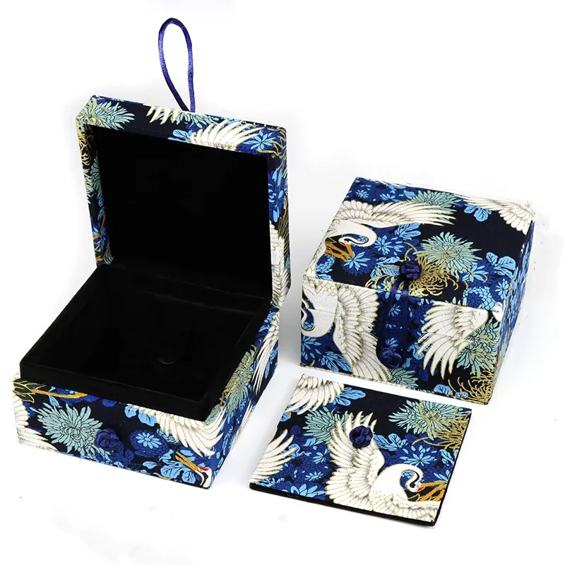 

Crane Pattern Jewelry Gift Boxes for Bracelets Bangles Packaging Luxury Chinese Style Silk Brocade Jewellery Storage Cases