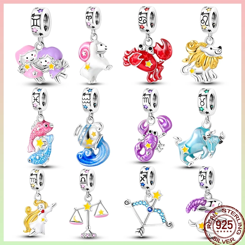 

12 Constellation Series Charms 925 Sterling Silver Constellation Pendant Suitable For Pandora Original Bracelet Diy Jewelry Gift