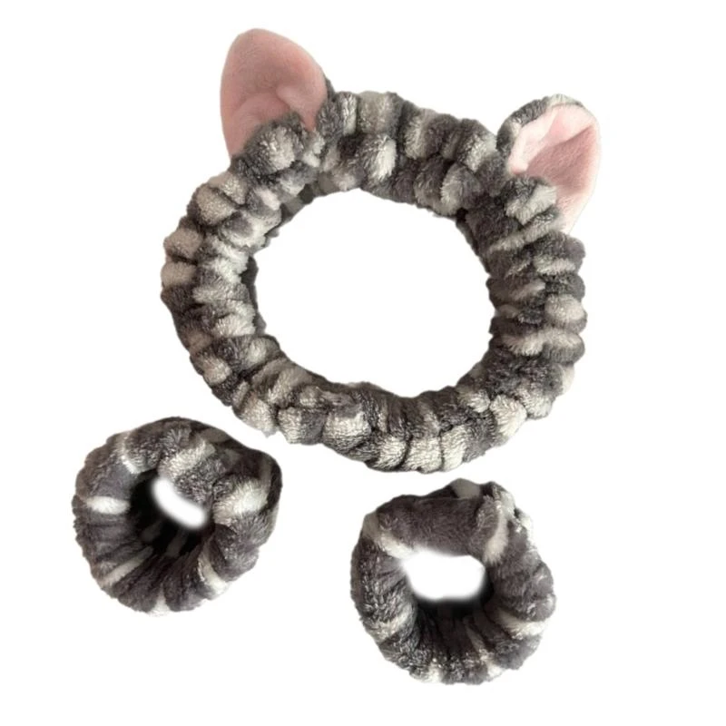 

652F 3PCS Plush Wristband Hairband Set for Washing Face Plush Wrist Hairbands Wash Towel Terry Cloth Prevent Water Spilling