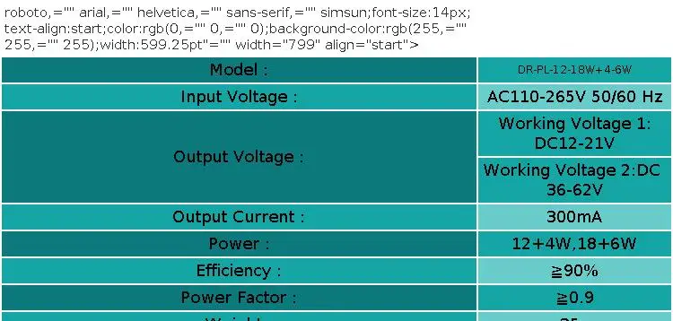 LED Driver 12+4W,18+4,18+6W Transformer for 2 Color Ceiling Dowlights Two Output:DC12-21V,36-62V 300mA 4pin Connector AC110V-265
