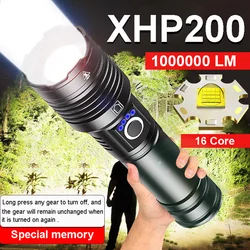 99000000LM XHP200 High Power LED Flashlight Type-C USB Rechargeable Outdoor Waterproof Light Tactical 18650 Zoom Bike Torch 100W