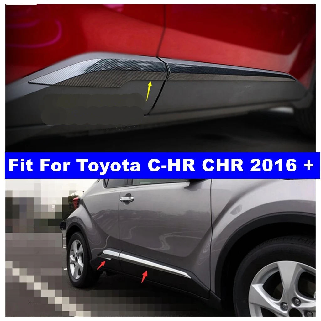 Chrome / Carbon Fiber Look Exterior Side Car Door Molding Body Bottom Strip Streamer Cover Trim For Toyota C-HR CHR 2016 - 2021