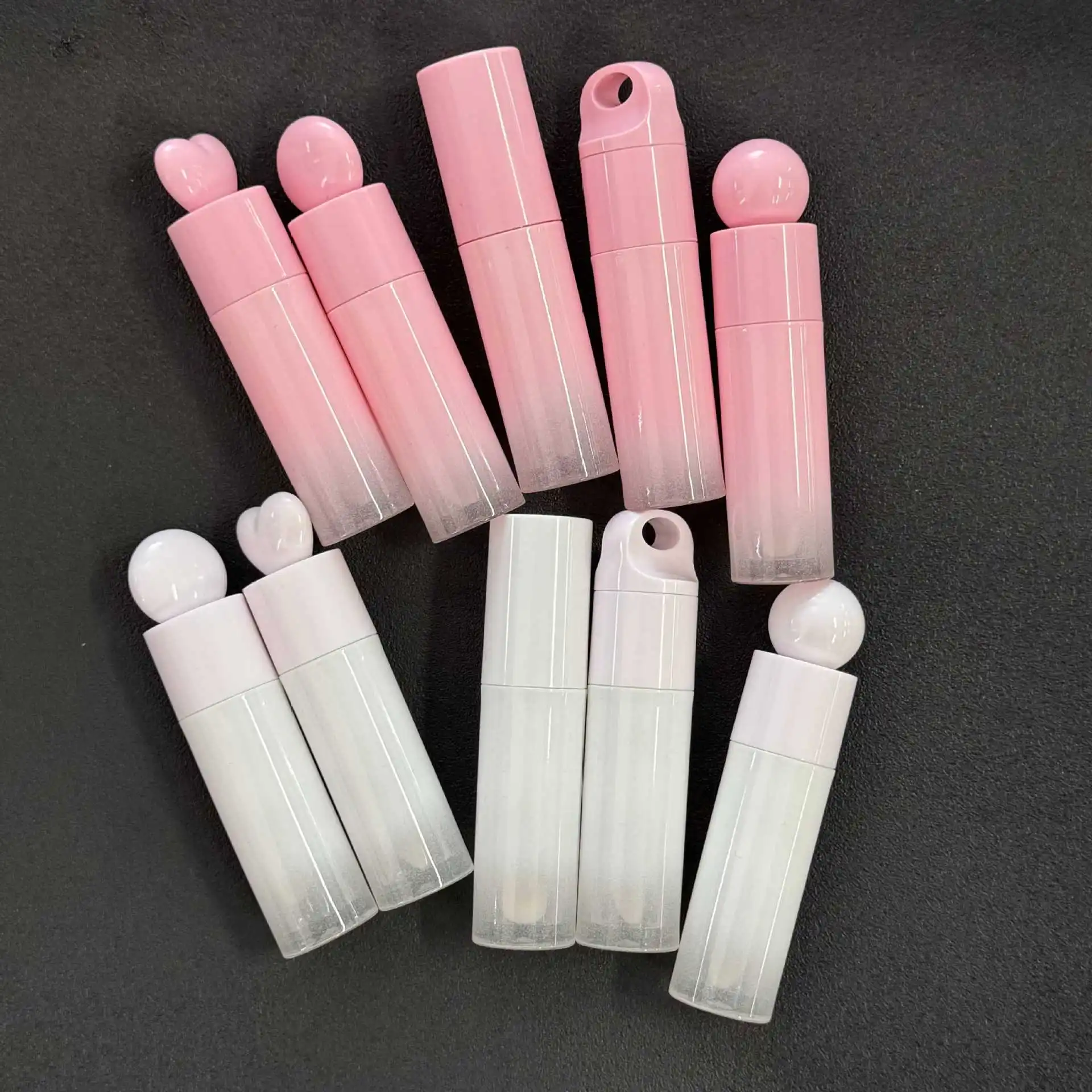 Pink Heart Lip Gloss Tubes Empty DIY Cylindrical Lip Balm Tubes 6ml with Wand Refillable Lipstick Bottle Custom Logo 50pcs