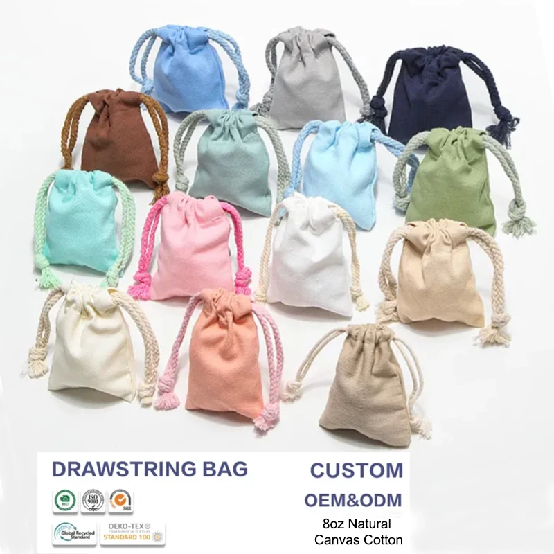 Gray Cotton Gift Bags 5x7cm 7x9cm to 15x20cm 50pcs/Lot Makeup Eyelashes Hair Canvas Packaging Dust Sack Jewelry Pouches
