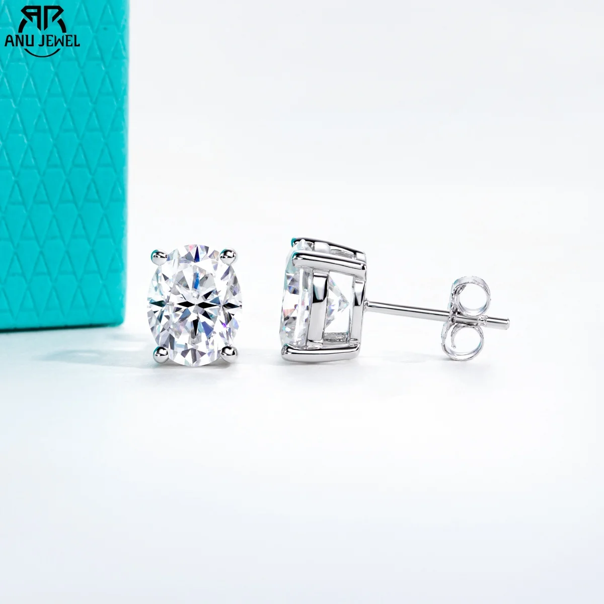AnuJewel 1cttw-6cttw Oval Moissanites Earrings 925 Sterling Silver D Color VVS1 Moissanite Classic Stud Earrings for Woman