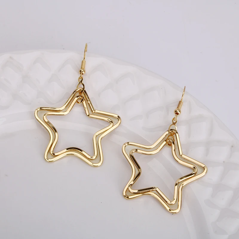 Hgflyxu Gold Color Drop Star Earring For Women Cute Double Layer Ear Jewelry Trendy Fish Hook Earring