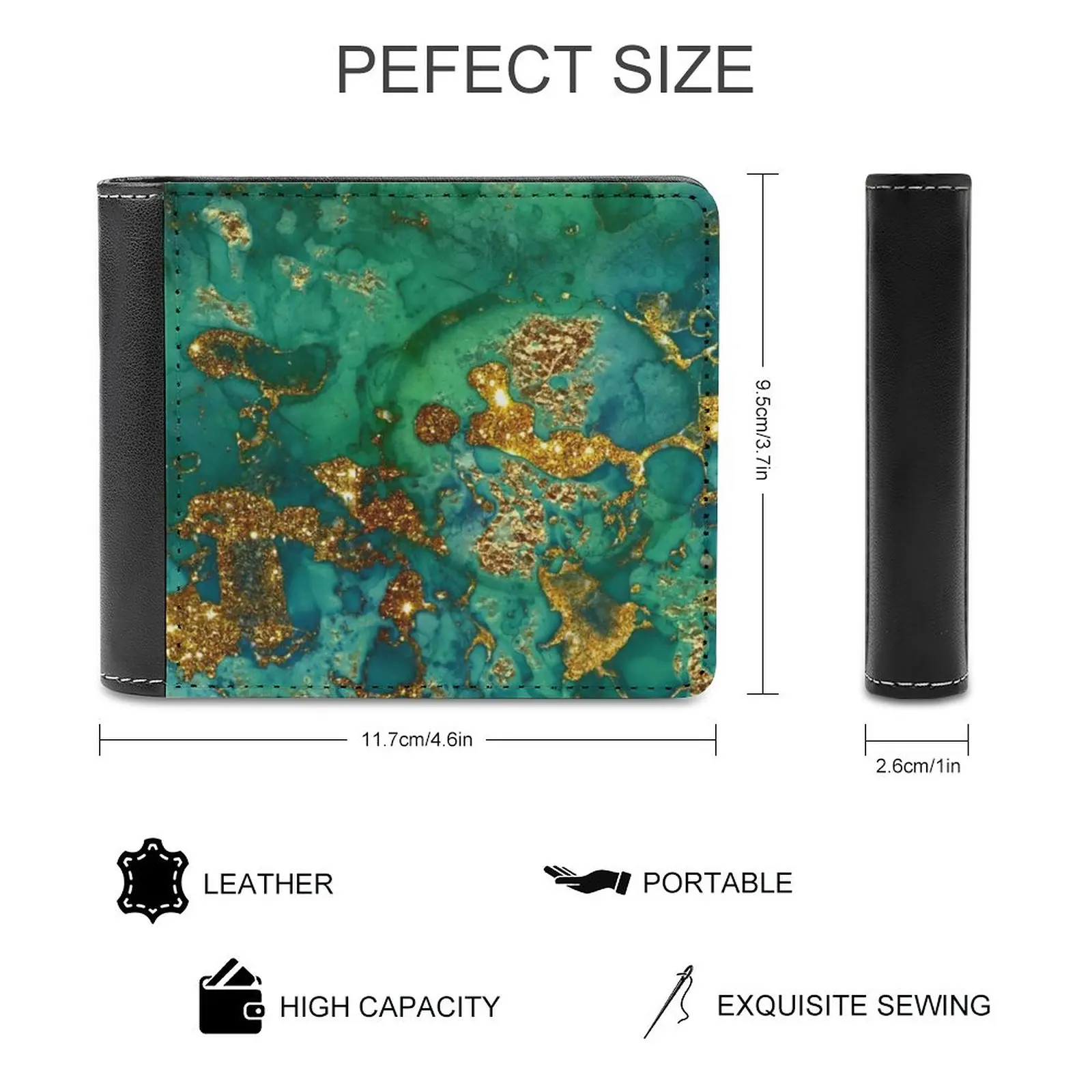Sparkling Gold Glitter On Green And Blue Faux Marble New Men Wallets Pu Leather Men Purse High Quality Male Wallet Stylish