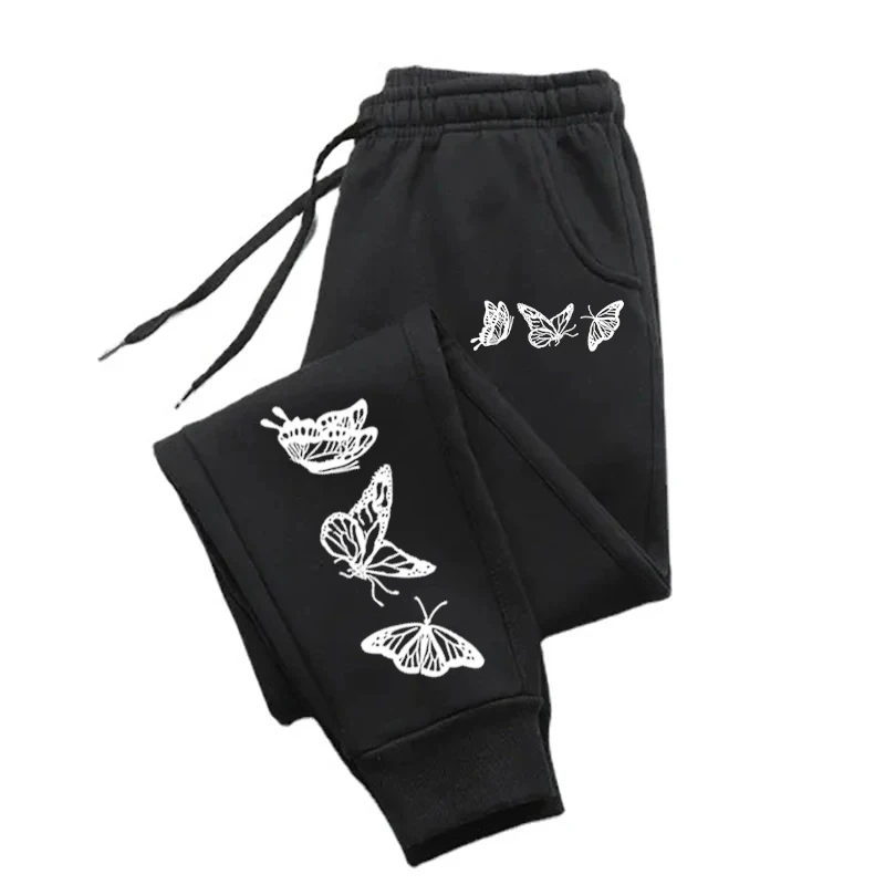Plus Woman Men Couple Sweatpant Three Butterflies Prints Sportswear Warm Gym Baggy Pocket Drawstring Pants Jogger Sports Clothes