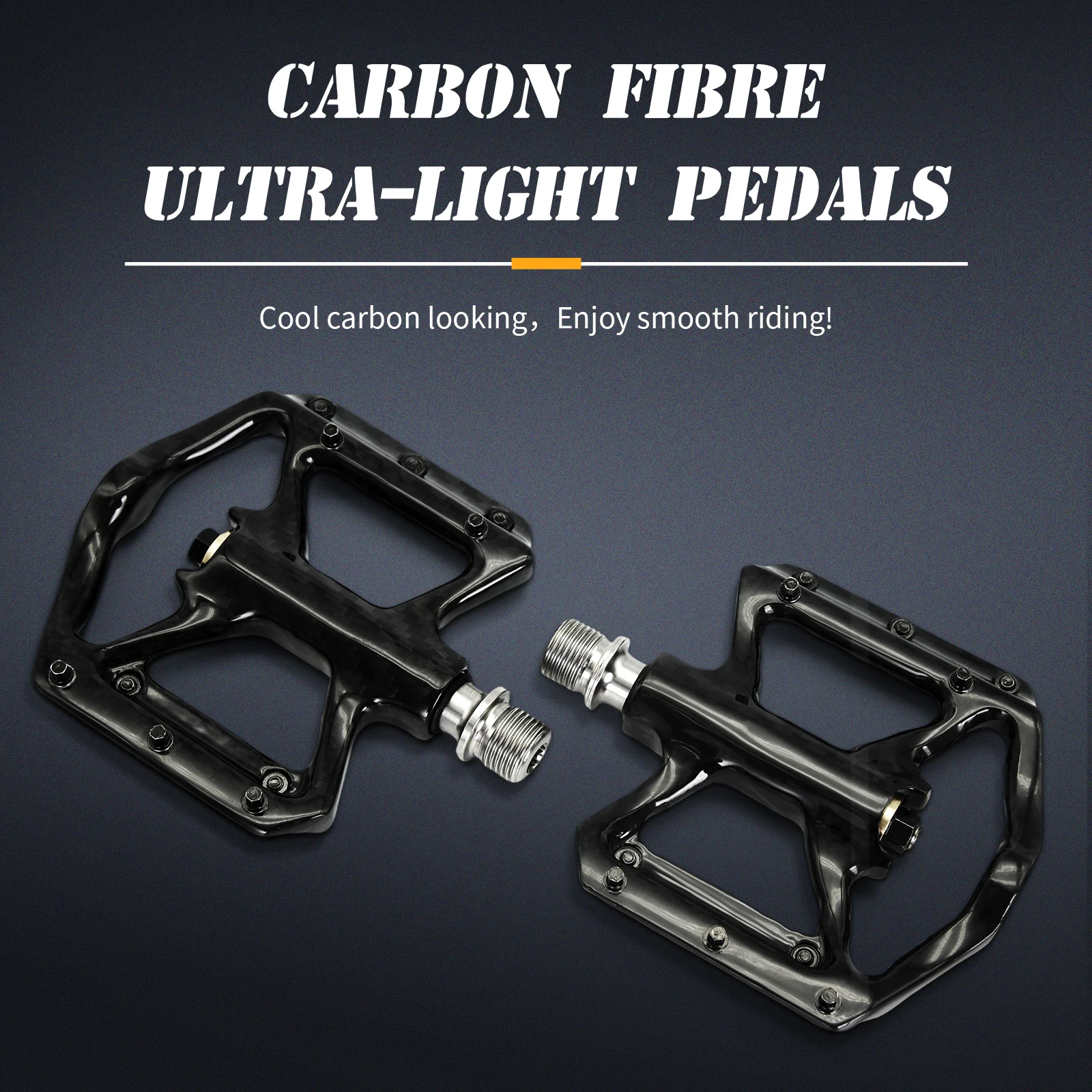 Mountain Bike Ultra-Light Carbon Fiber Flat Pedal Downhill Anti-Slip Design Bearing System Bicycle Pedal Road Bicycle Pedal