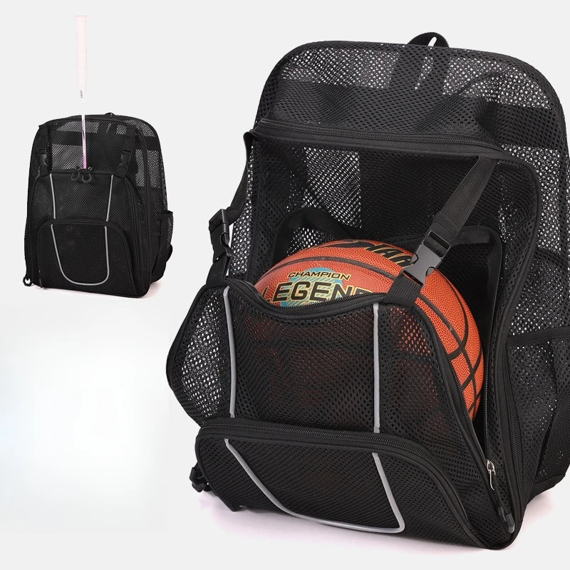 

Mesh hollowed-out backpack, outdoor sports basketball storage, reflective strip, lightweight racket sports backpack