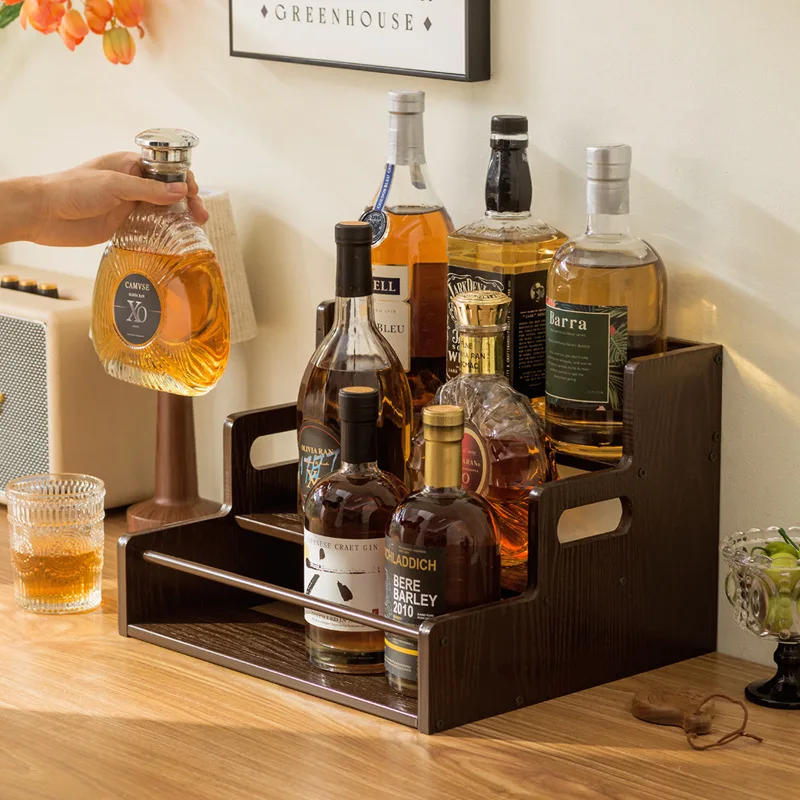 

Modern Minimalist Bamboo Wine Rack Display Stand Home Small Bar Dormitory Fruit Wine Beverage Cocktail Special Desktop Storag...