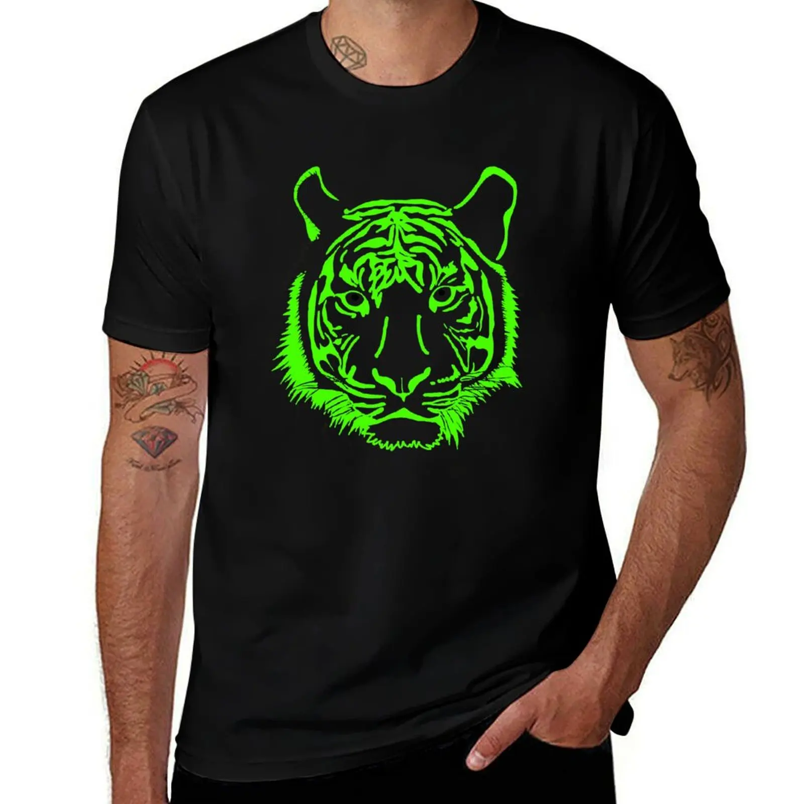Neon Tiger print T-Shirt Basic Casual Wear Short Sleeve Top