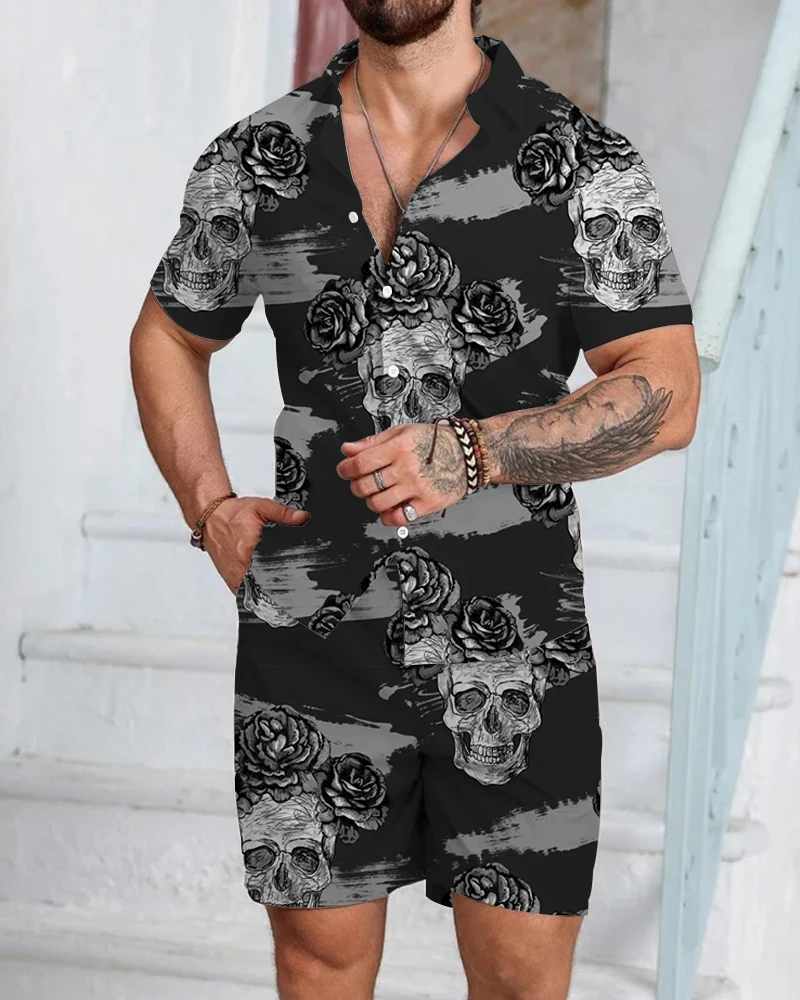 

Мужская рубашка с коротким рукавом и шорты, пляжная повседневная рубашка с коротким рукавом, летние уличные уличные шорты, комплект оверсайз с 3D принтом