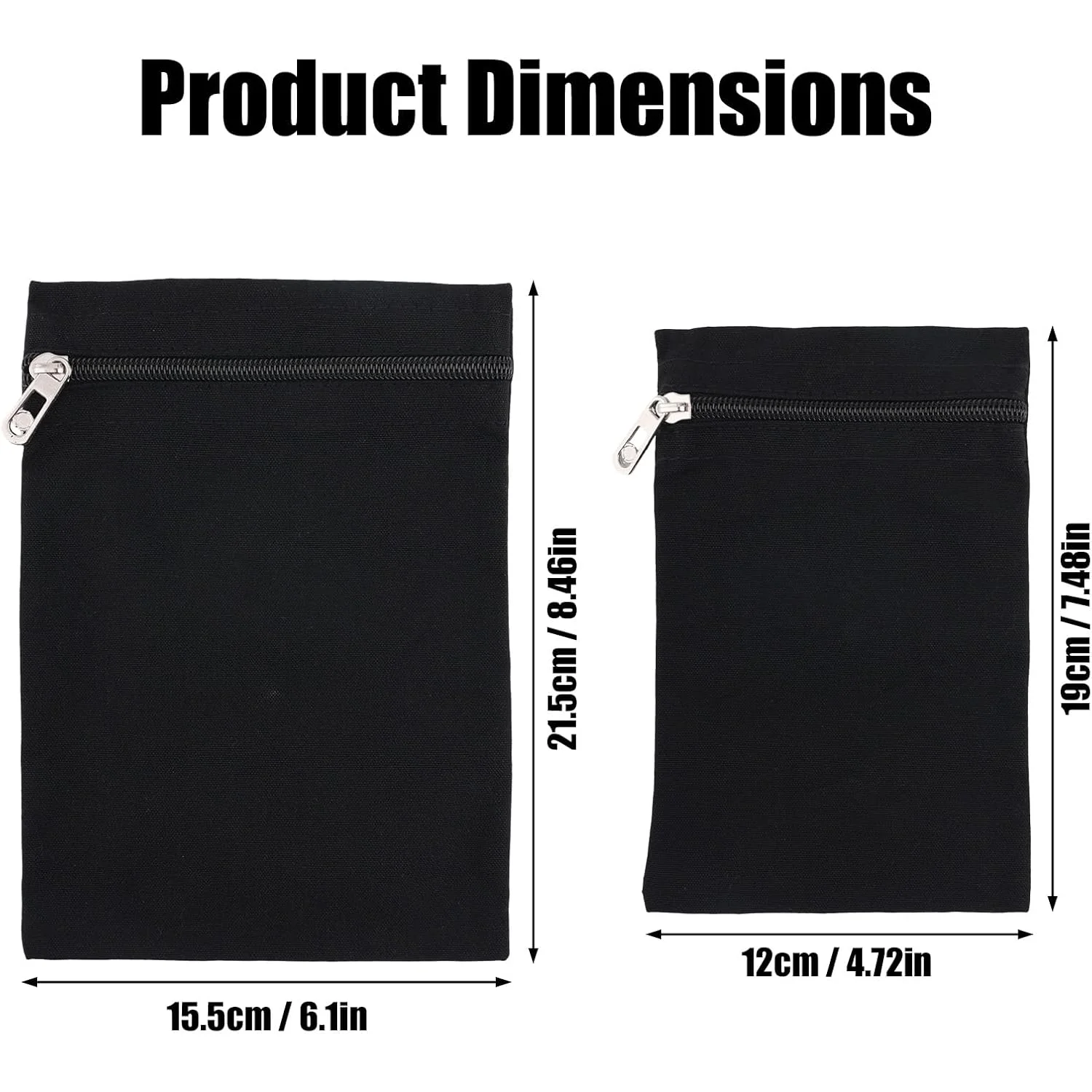 2 Pack Black Canvas Sew-in Side Pockets with Zipper, Hidden Storage Pockets for Jackets Sweatshirts Travel Accessories