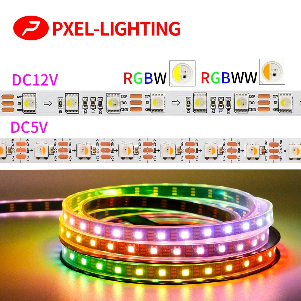 5V 12V adresowalny RGBW RGBWW 4 kolory w 1 pasek LED SK6812 IC 60pixles/m SMD 5050 RGB taśma biała lampa elastyczne światła pasek