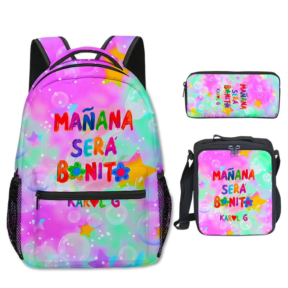 Trendy Youthful Manana Sera BonitoI 3D Print 3pcs/Set School Bags Laptop Daypack Backpack Crossbody Lunch bag Pencil Case