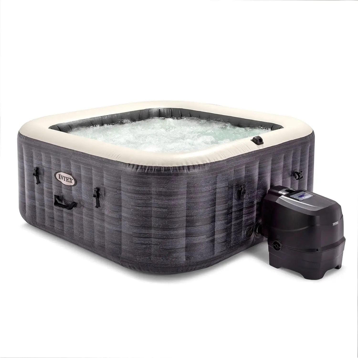 

Надувная квадратная уличная гидромассажная ванна PureSpa Plus Greystone, 83 x 28 дюймов с щеткой для аксессуаров для обслуживания PureSpa, скиммером