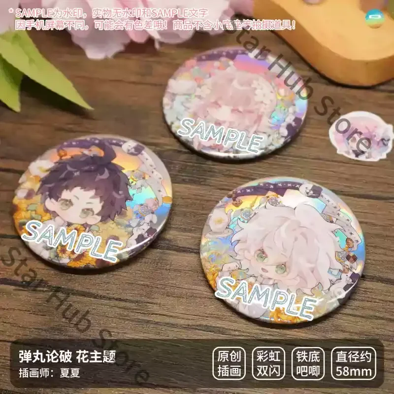 Danganronpa Hinata Hajime Nagito Komaeda Double Flash Badge Tinplate Badges Acrylic Pendant Cosplay Colleagues Souvenir Gifts