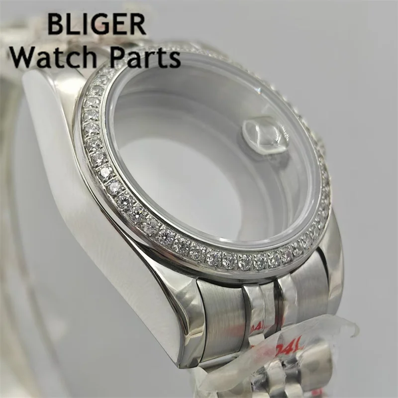 BLIGER 31mm Luxury Diamond Bezel Women Watch Case Two Tone Gold Rose Gold Sapphire Glass Steel Strap Fit NH05 NH06 Movement