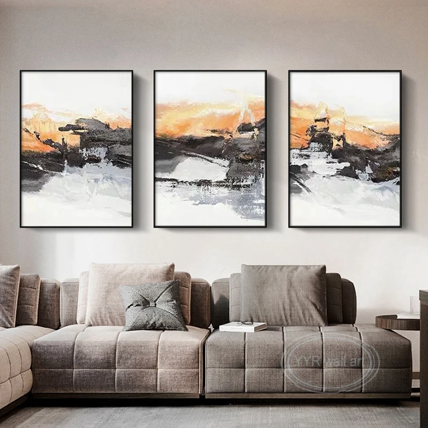 

New Chinese-Style Oil Painting Pure Handmade Canvas Decor Hanging Posters 3 Sets Of Sofa Background Wall Modern Abstract Murals