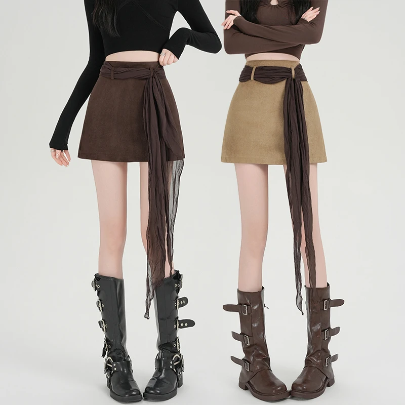 High Waist Bodycon  Skirt Pure Desire Sexy Girl Retro Deer Skin Velvet Autumn Winter Fashion Casual All Match Base Layer ...
