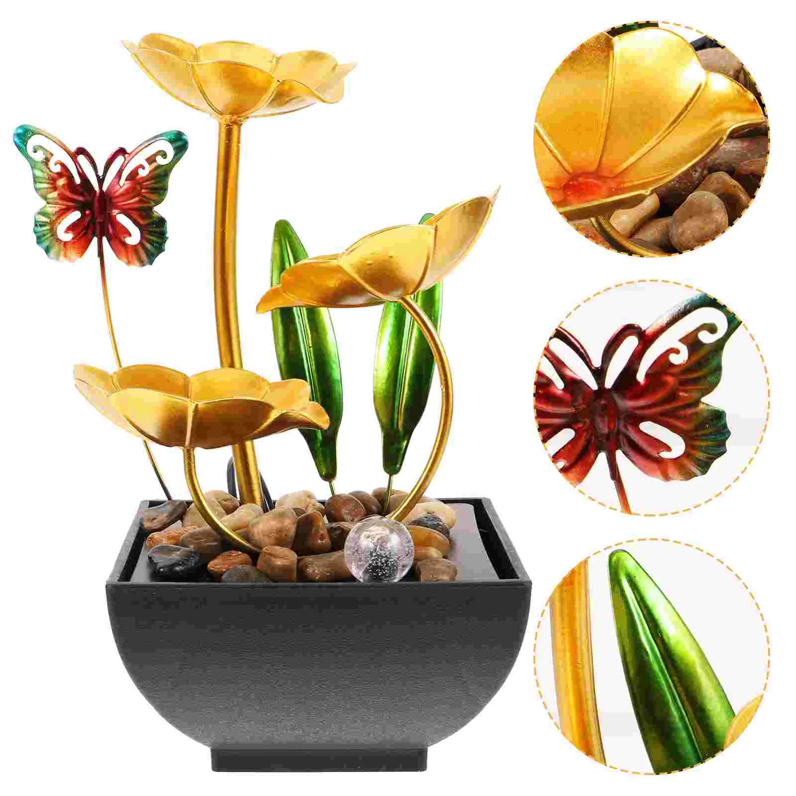 

Iron Flowing Fountain Desktop nament for Office Home Decor USB Butterfly Indoor Waterfall Tabletop Mini Model Water Feature