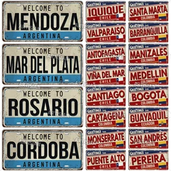 Artisian Argentina ecuador Chile Colombia License Plate Landmark Metal Sign City State Decorative Car Plate Wall Decor Garage