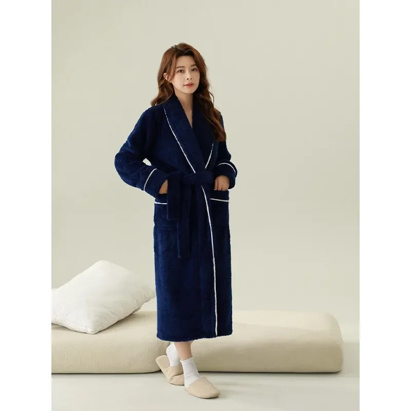 Nightgown Double-sided Velvet Love Hotel Bathrobe Autumn Winter Plus Long Coral Velvet Robe Nightgown Comfortable Both Men Women