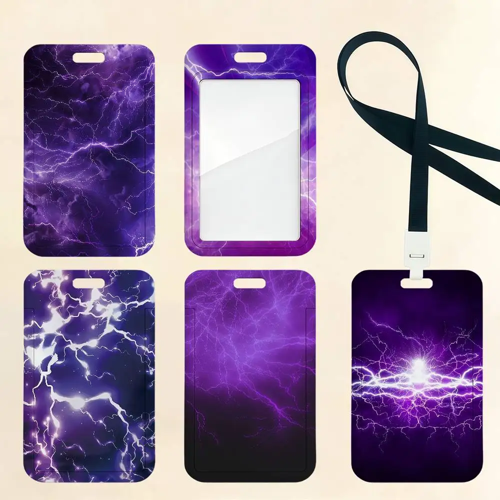 

Фиолетовый держатель для карт Lightning: для проездных, пропусков, удостоверений личности, студенческих билетов, с ремешком на шею, для пропусков в метро, автобус, на работу, для карт доступа к дверям