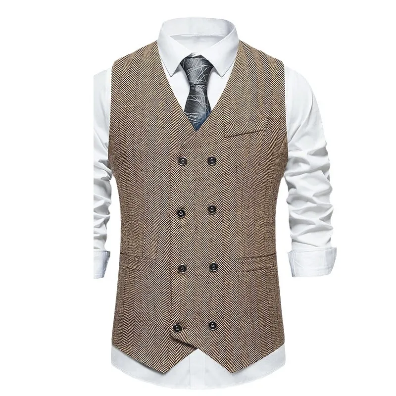 2024 Spring and Autumn Suit Vest Men's Retro Double-breasted Men's Casual Tooling Vest