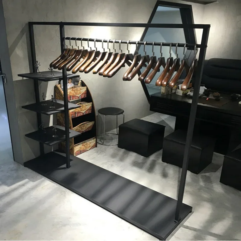 Simple coat rack, wrought iron bedroom clothes rack, floor-to-ceiling household storage