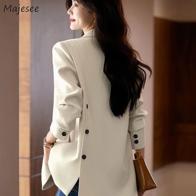 Blazers Women Solid Temper Ins Slouchy All-match Korean Fashion Classic Profession Style Autumn Office Lady Slit Design Coats