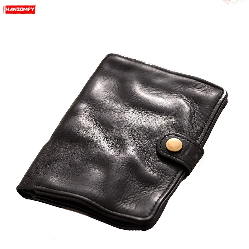 2024 Men's Short Wallet Clip Card Package Coin Purse Handmade Retro Wallets First Layer Leather Soft Genuine Leather Youth Men