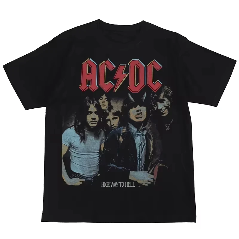 2025 Summer Fashion Trend New ACDC Rock Band American Street Hip-hop Punk Nirvana Vintage Printed Cotton Short Sleeve T-shirt