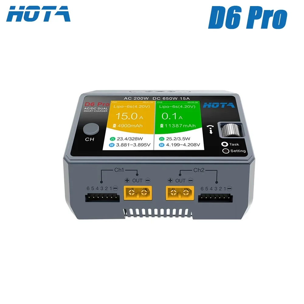 

HOTA D6 Pro Зарядное устройство переменного тока 200 Вт постоянного тока 650 Вт 15 А D6 DC 2X325 Вт 2X15A с беспроводной зарядкой для 1-6S Lipo LiHV/NiZn/Nicd/NiMH аккумуляторов