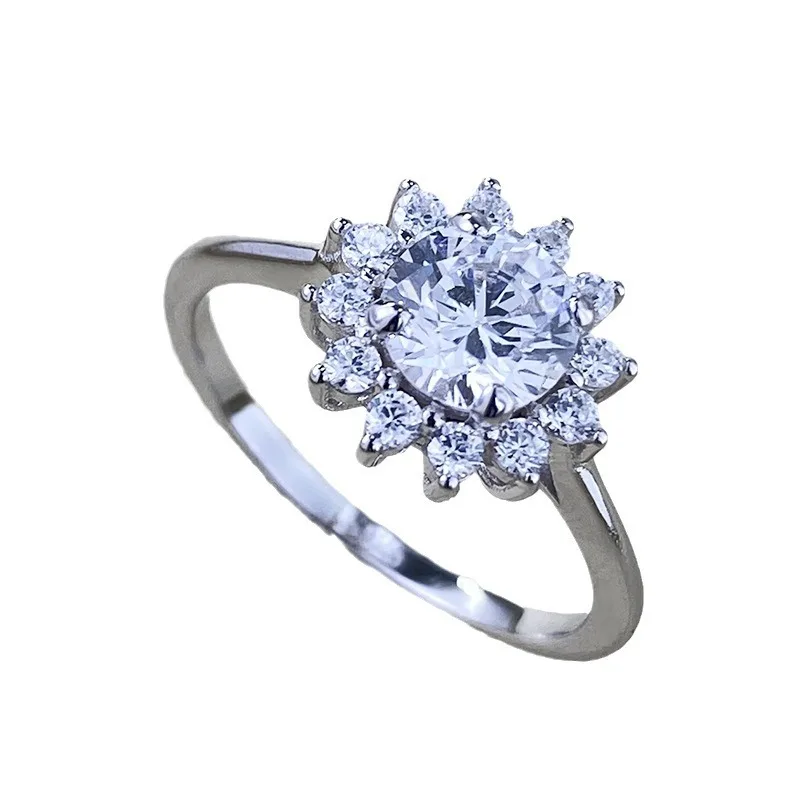 2024 S925 Sterling Silver 6mm Zircon Sunflower Luxury Proposal Ring dla kobiet Premium