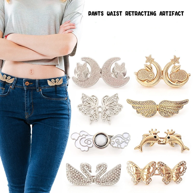 Removable Jeans Waist Buckle Butterfly Button Metal Buttons Invisible No Sewing Required Waist Closing Artifact Tool Accessory