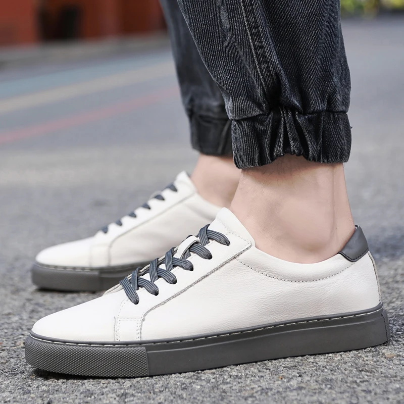 Spring High Quality Genuine Leather Casual Board Shoes Men Lace Up Hand Sewn Thread Shoes Outdoor Sneakers Shoes Big Size 36-49