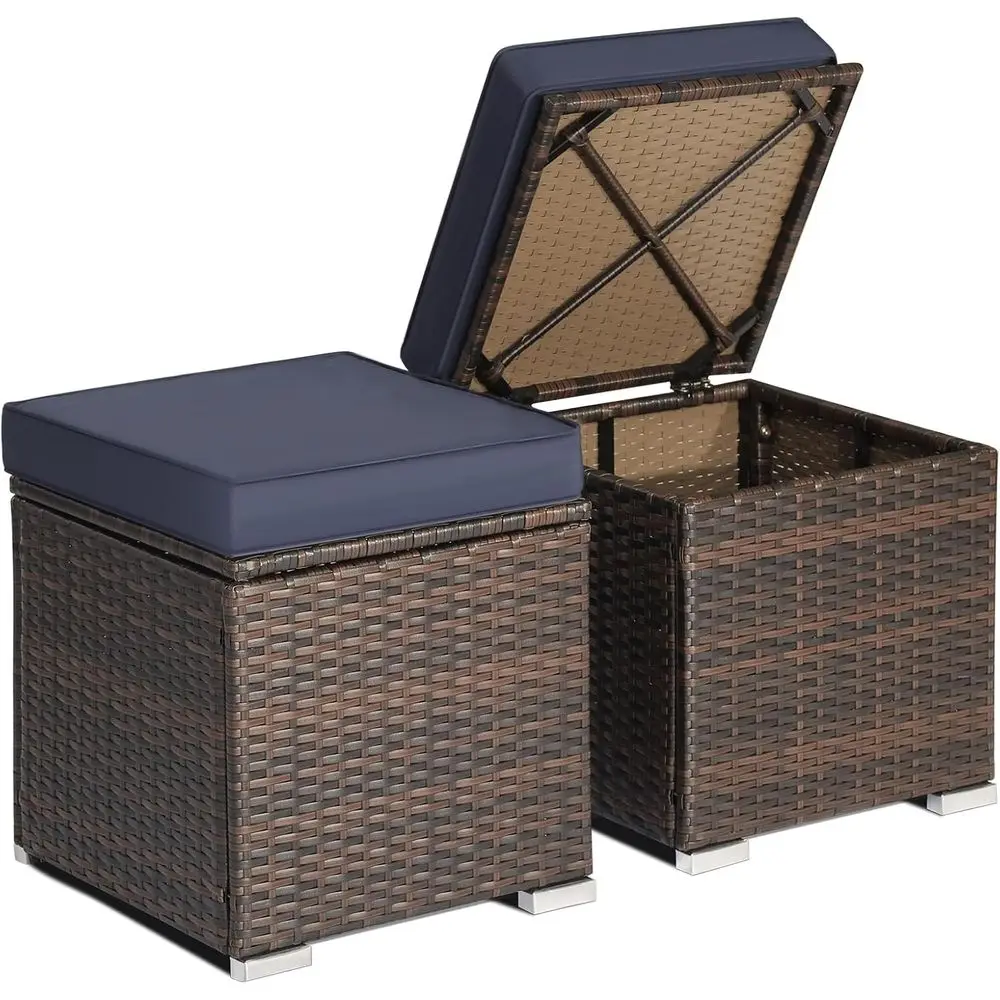 

Wicker Outdoor Storage Ottoman, 2-Piece Rattan ootstool w/Removable Cushion, Multipose ootrest Stool Side Table Additional Seati